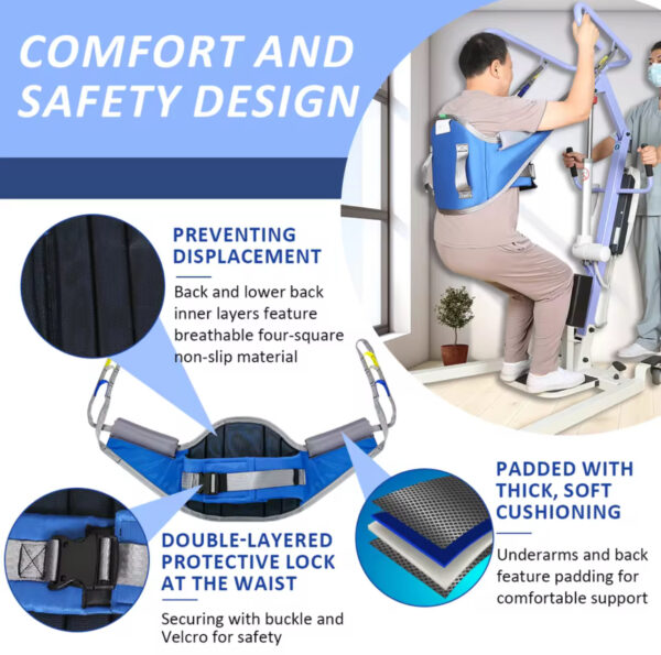 EZ Assistive Comfort Patient Lift Sling Stand Assist Harness Sit to Stand Support Raiser Hoist Belt with Handles - Image 2