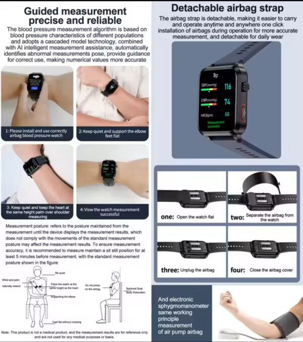 New ECG+PPG Smart Watch Blood Pressure Accurate measurement of air pump Watch Blood Lipids Uric Acid Blood Pressure Smart Watch - Image 15