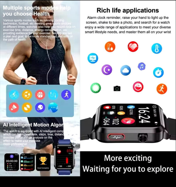 New ECG+PPG Smart Watch Blood Pressure Accurate measurement of air pump Watch Blood Lipids Uric Acid Blood Pressure Smart Watch - Image 5