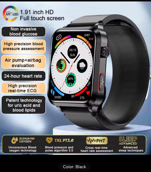 New ECG+PPG Smart Watch Blood Pressure Accurate measurement of air pump Watch Blood Lipids Uric Acid Blood Pressure Smart Watch - Image 2