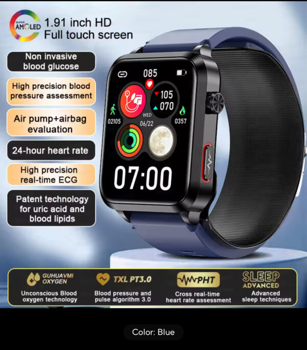 New ECG+PPG Smart Watch Blood Pressure Accurate measurement of air pump Watch Blood Lipids Uric Acid Blood Pressure Smart Watch - Image 3