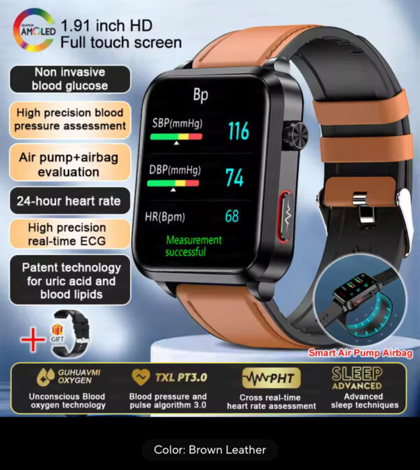 New ECG+PPG Smart Watch Blood Pressure Accurate measurement of air pump Watch Blood Lipids Uric Acid Blood Pressure Smart Watch - Image 9