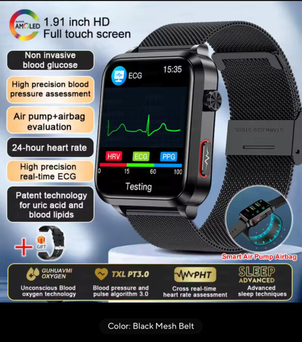 New ECG+PPG Smart Watch Blood Pressure Accurate measurement of air pump Watch Blood Lipids Uric Acid Blood Pressure Smart Watch - Image 10