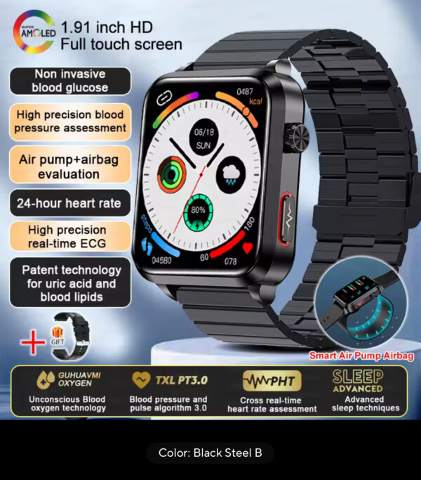 New ECG+PPG Smart Watch Blood Pressure Accurate measurement of air pump Watch Blood Lipids Uric Acid Blood Pressure Smart Watch - Image 12