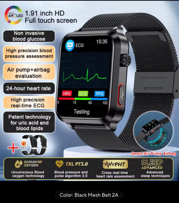 New ECG+PPG Smart Watch Blood Pressure Accurate measurement of air pump Watch Blood Lipids Uric Acid Blood Pressure Smart Watch - Image 13