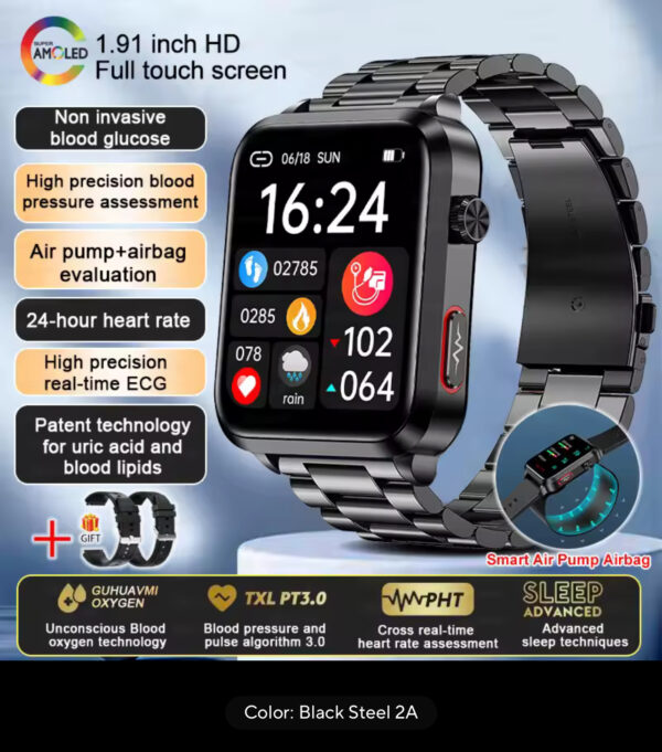New ECG+PPG Smart Watch Blood Pressure Accurate measurement of air pump Watch Blood Lipids Uric Acid Blood Pressure Smart Watch - Image 14